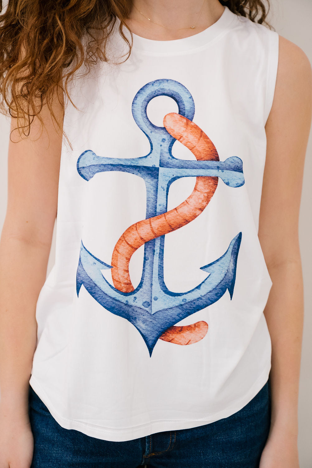 *ANCHOR WHITE TANK - XLARGE PULLOVER Judith March