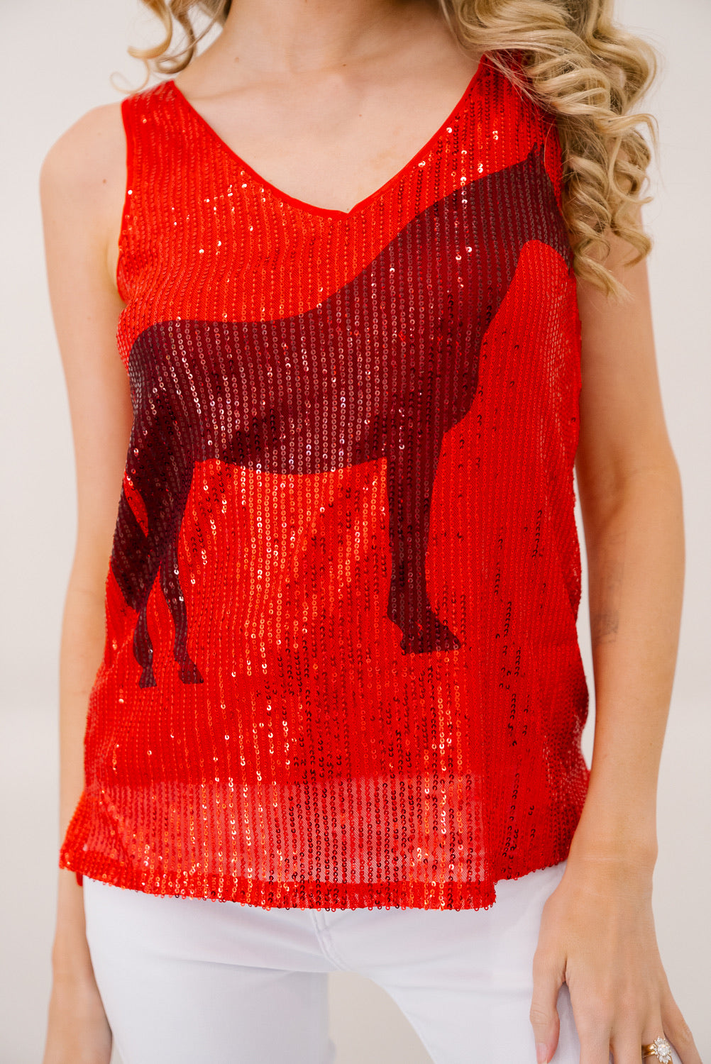 *RACE HORSE RED SEQUIN TANK - SMALL PULLOVER Judith March
