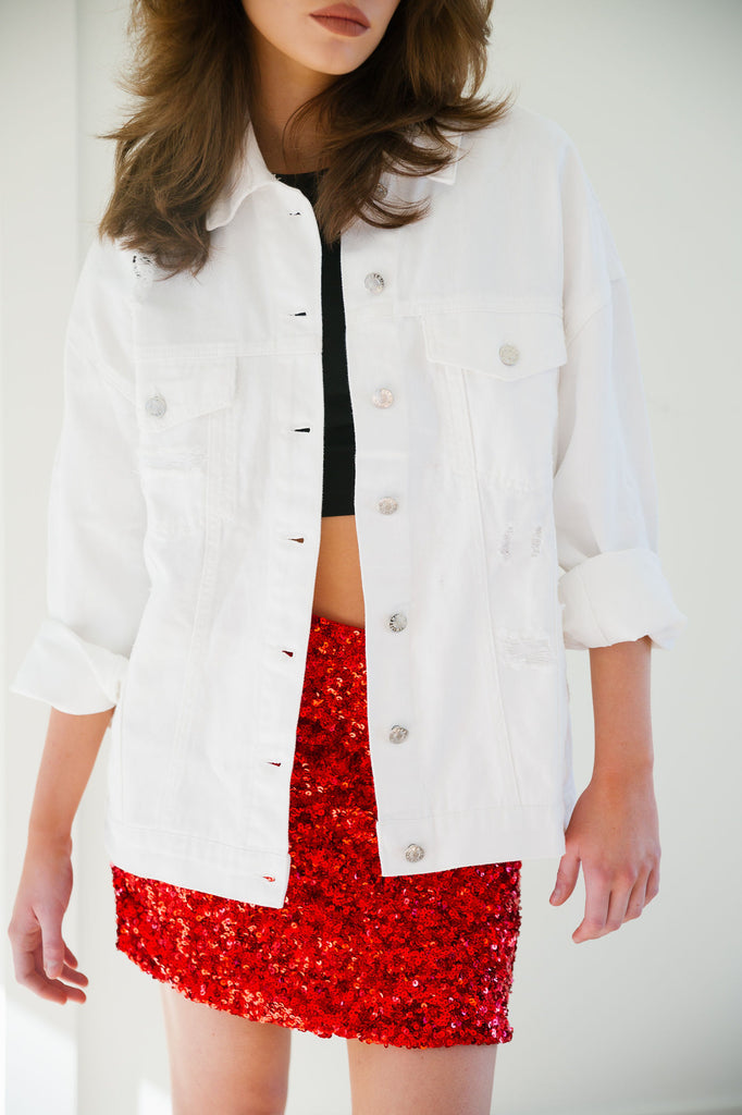 RUN FOR THE ROSES® WHITE DENIM JACKET JACKET Judith March