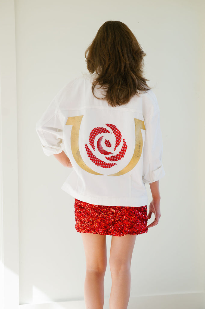 RUN FOR THE ROSES® WHITE DENIM JACKET JACKET Judith March