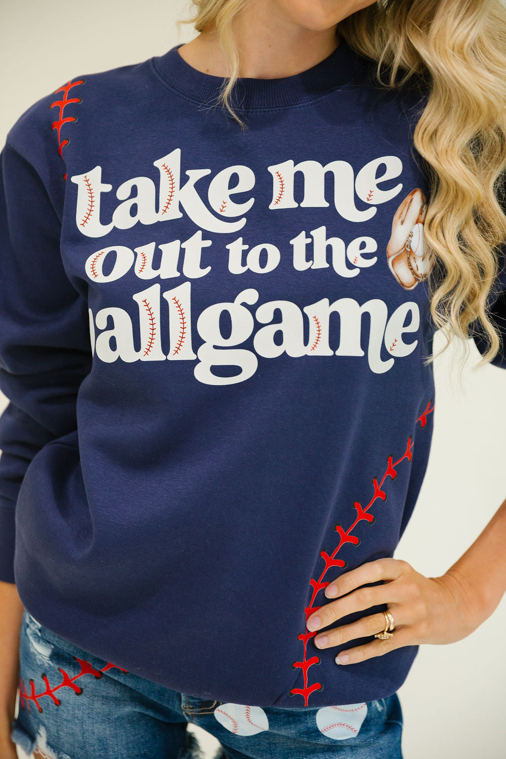 TAKE ME OUT TO THE BALLGAME NAVY PULLOVER PULLOVER Judith March
