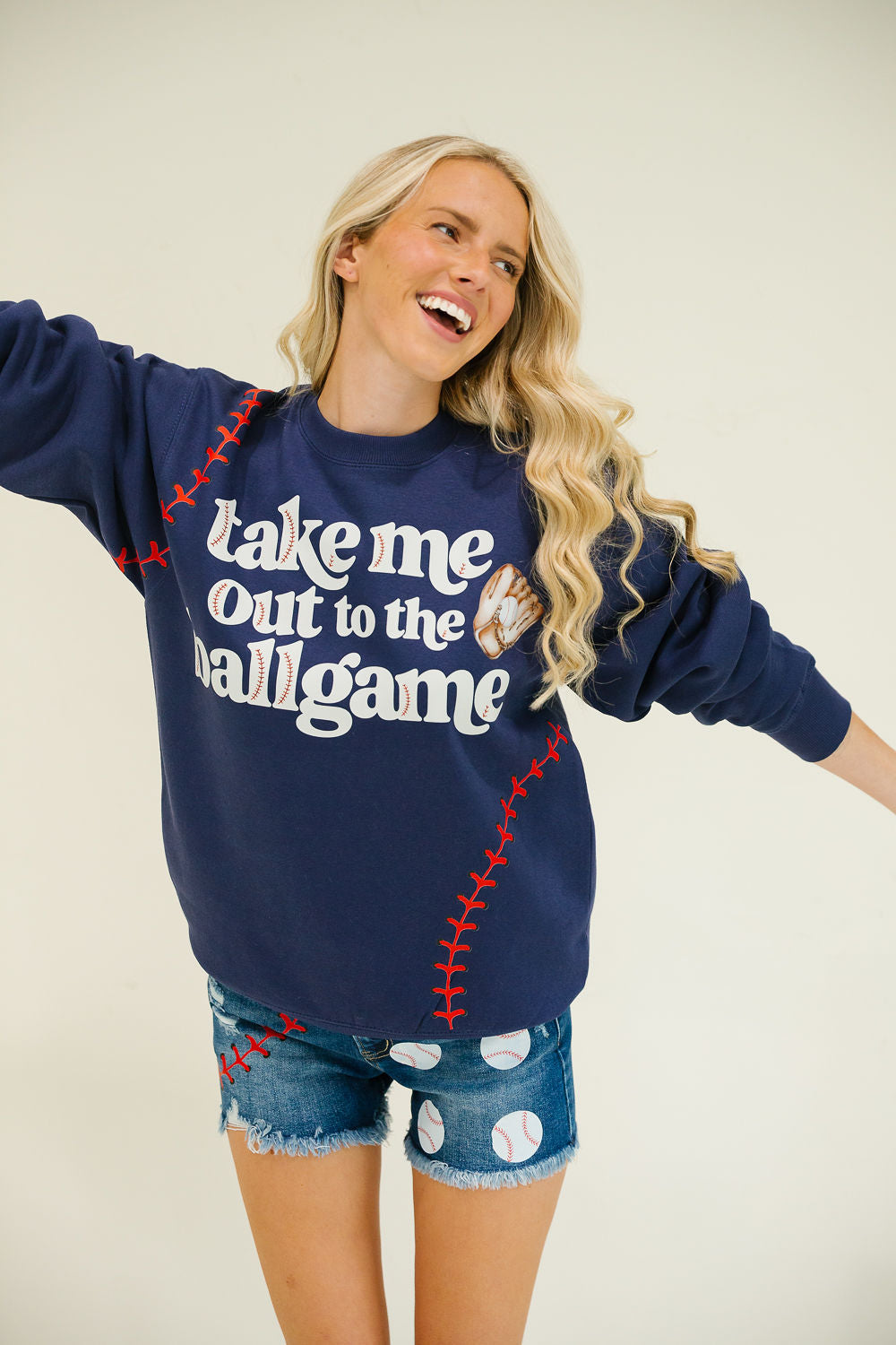 TAKE ME OUT TO THE BALLGAME NAVY PULLOVER PULLOVER Judith March