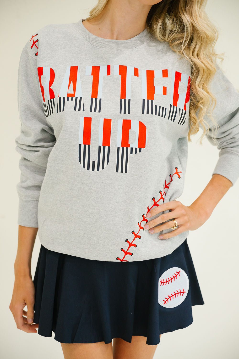 BATTER UP GREY PULLOVER PULLOVER Judith March