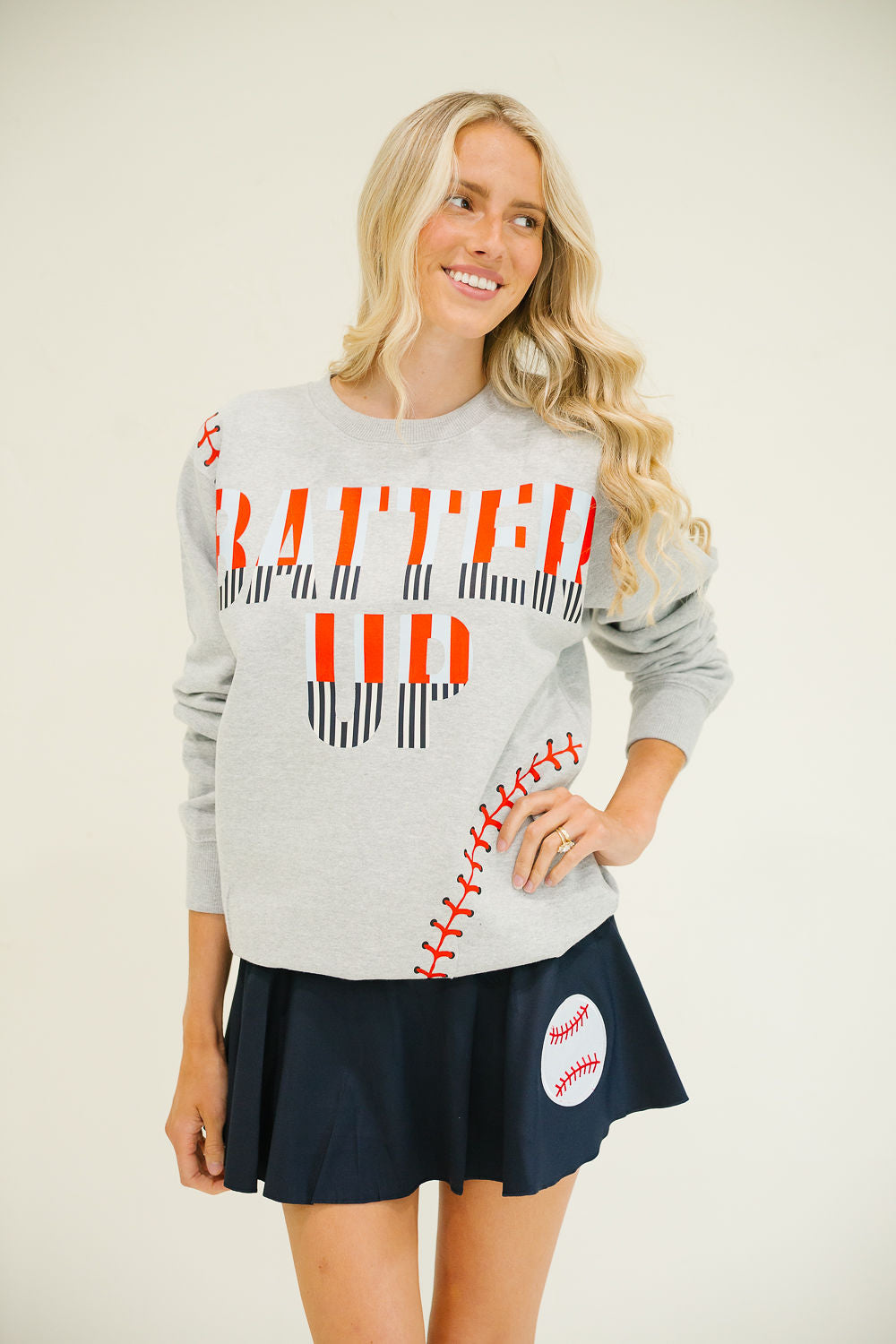 BATTER UP GREY PULLOVER PULLOVER Judith March