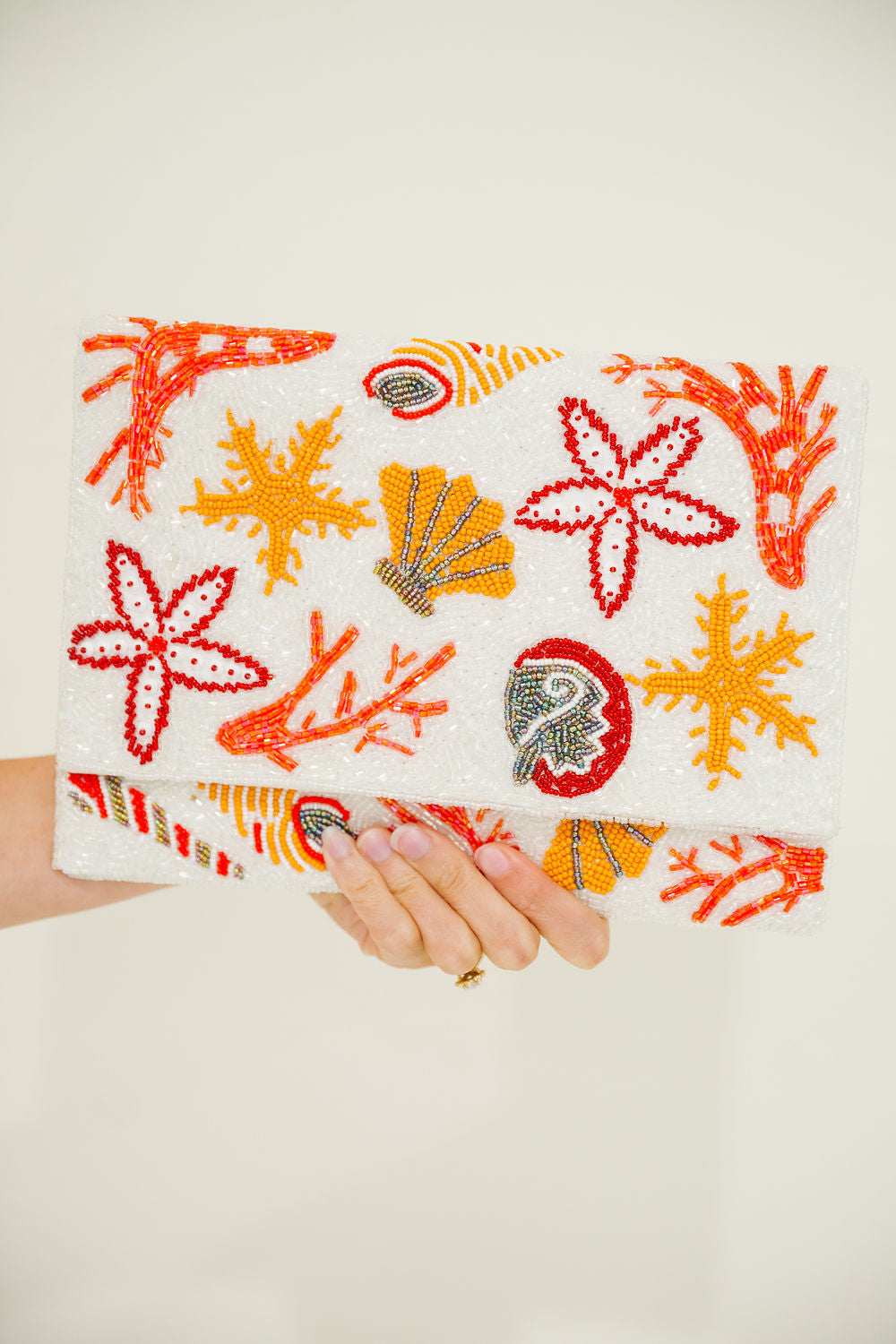 CORAL REEF BEADED CLUTCH PURSE Judith March