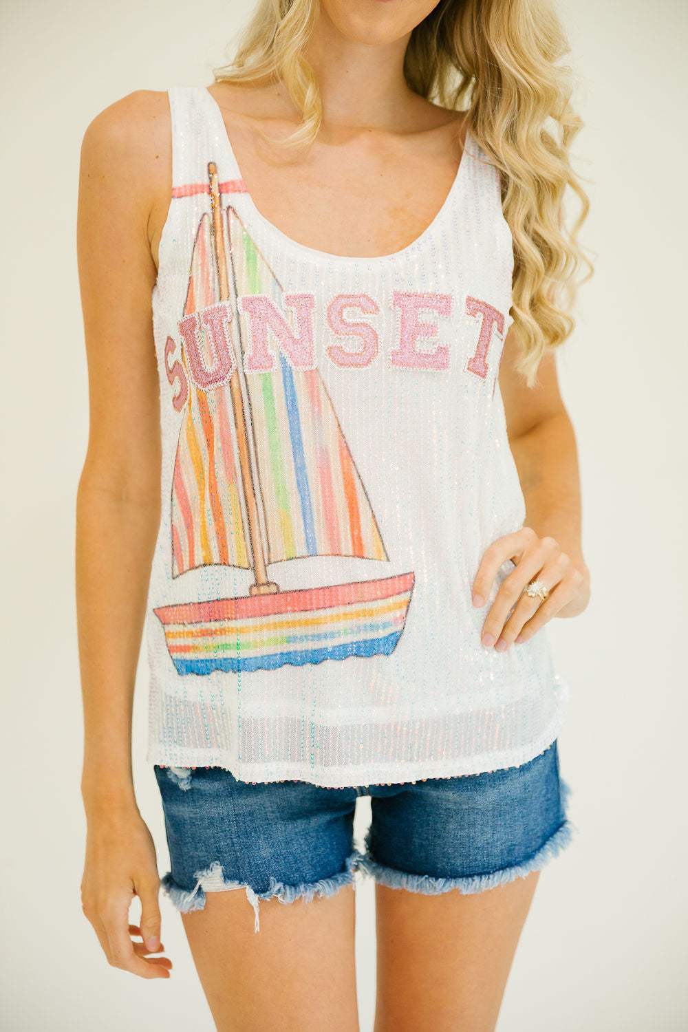 SUNSETS SAILS SEQUIN TANK TANK Judith March