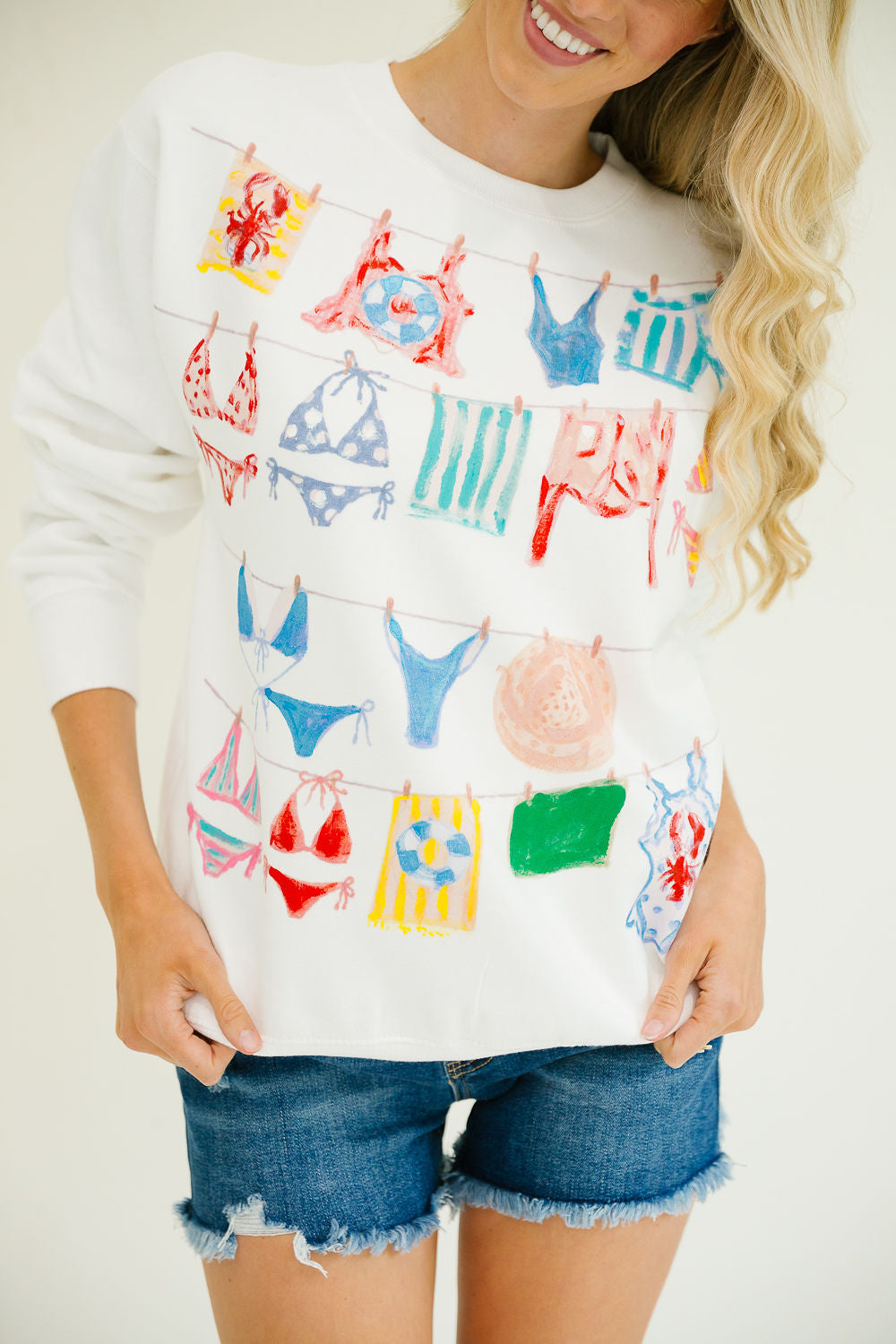 BIKINI BREEZE HAND PAINTED WHITE PULLOVER PULLOVER Judith March