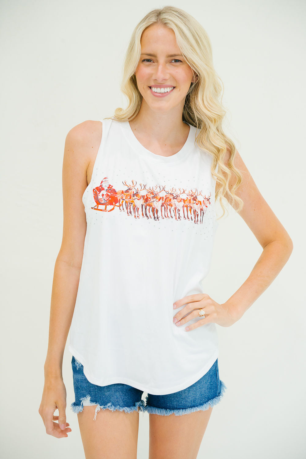 *SANTA SLEIGH WHITE TANK - LARGE PULLOVER Judith March