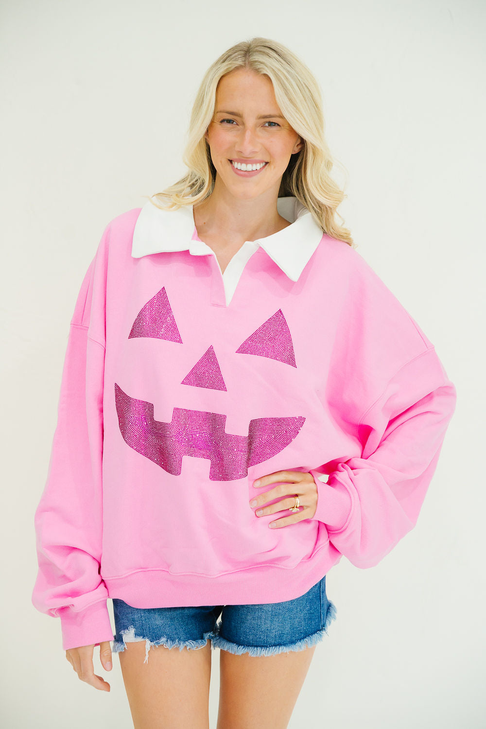 **RHINESTONE PUMPKIN CREW NECK - LARGE PULLOVER Judith March