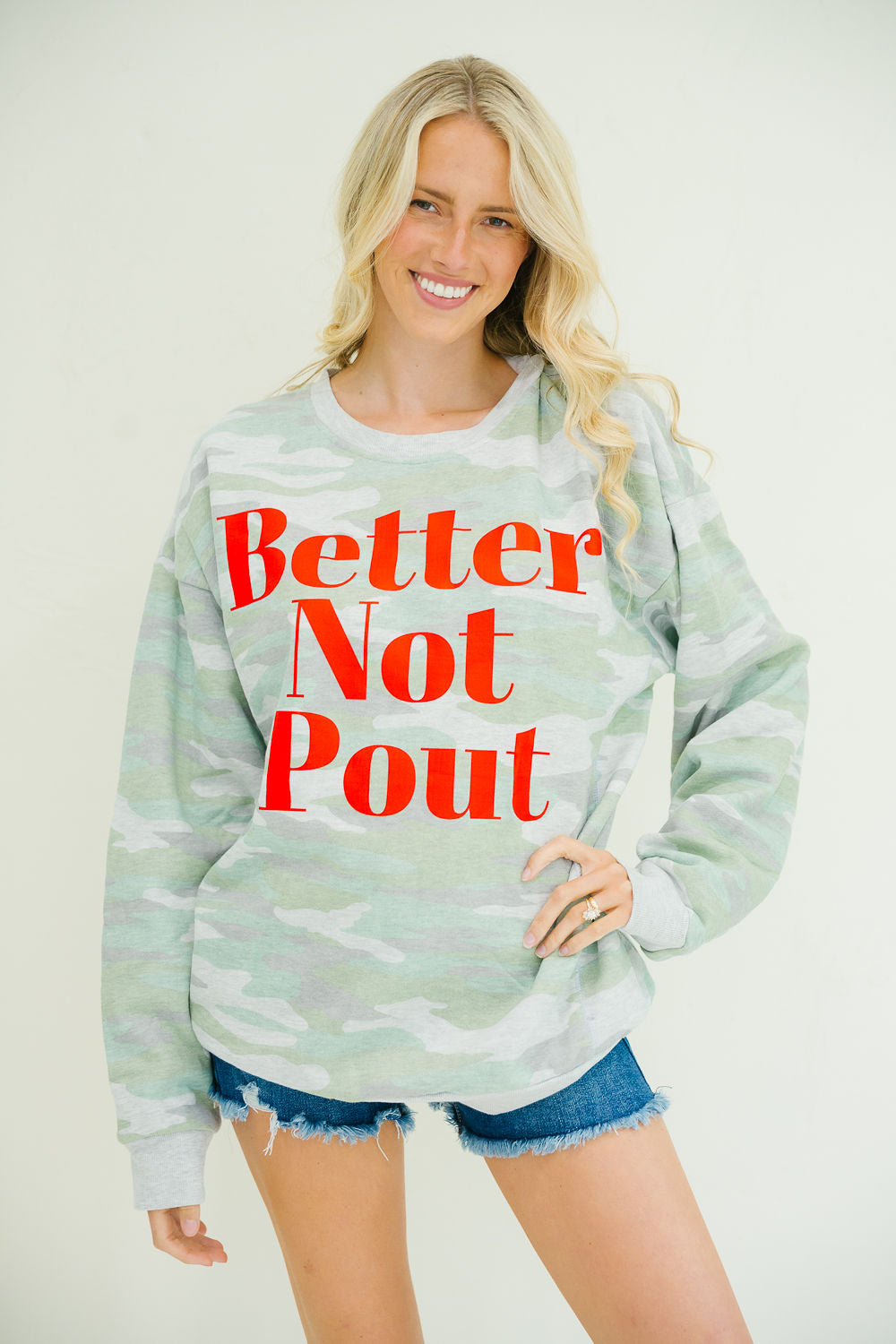 **BETTER NOT POUT CAMO PULLOVER - L/XL PULLOVER Judith March