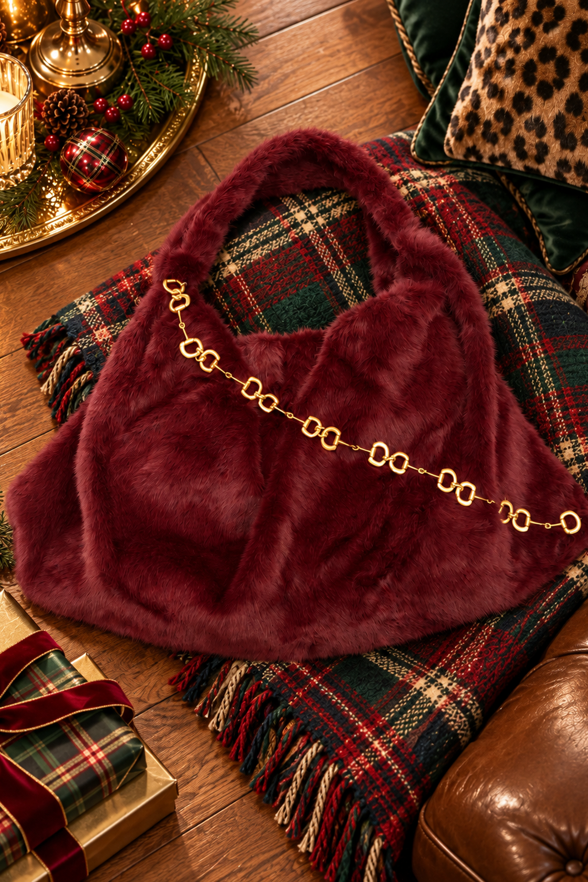 MERLOT MISTLETOE FUR TOTE BAG