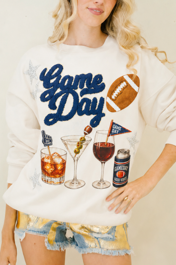 GAME DAY COCKTAILS PULLOVER SWEATER Judith March