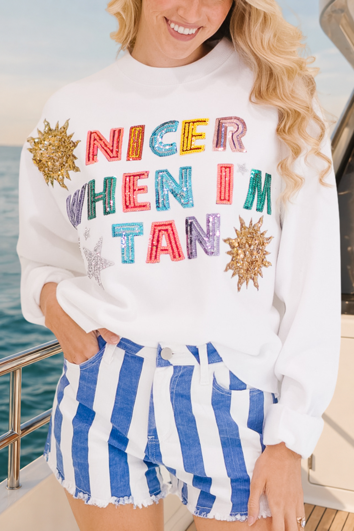 NICER WHEN I'M TAN WHITE PULLOVER PULLOVER Judith March