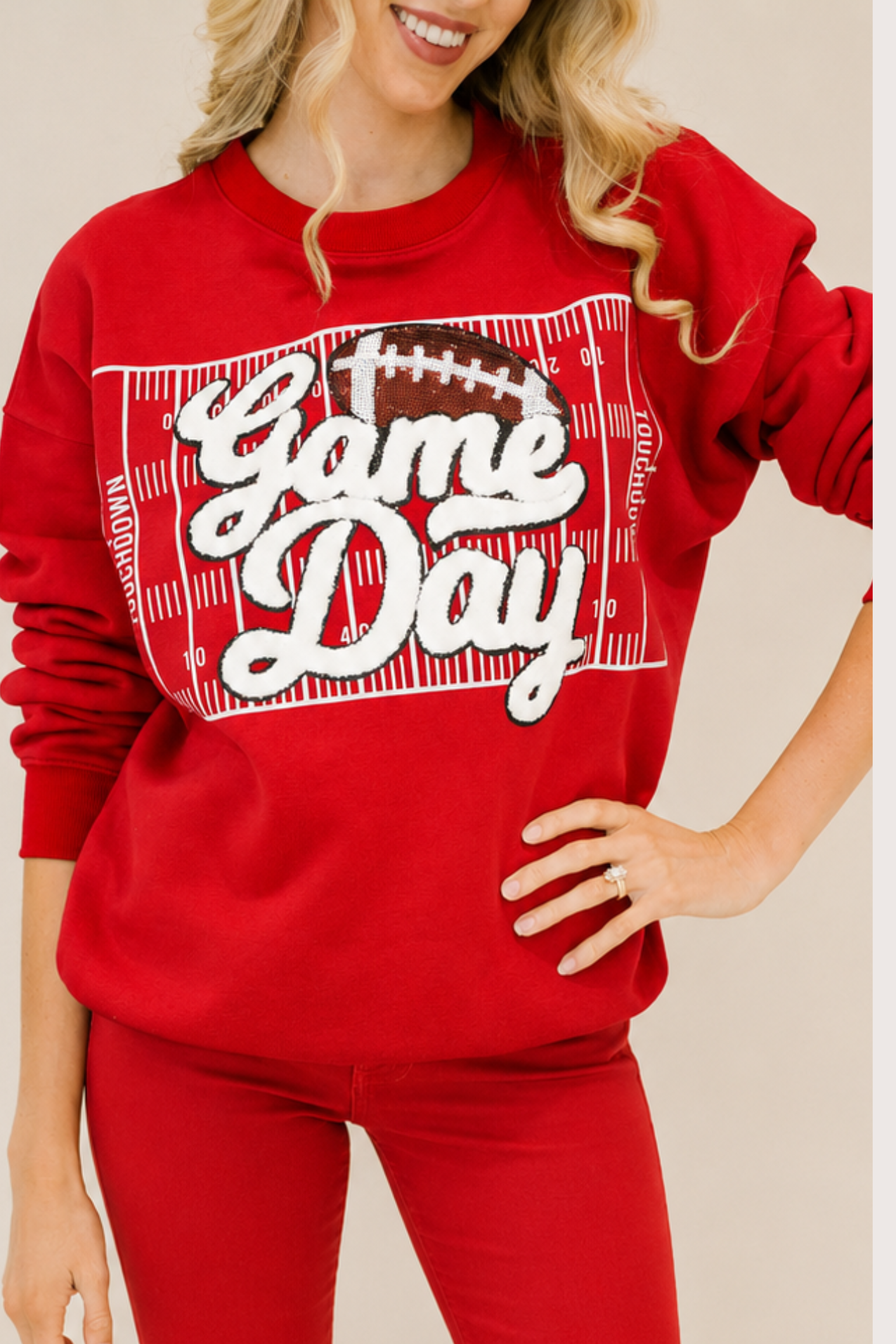 READY FOR KICKOFF RED PULLOVER SWEATER Judith March