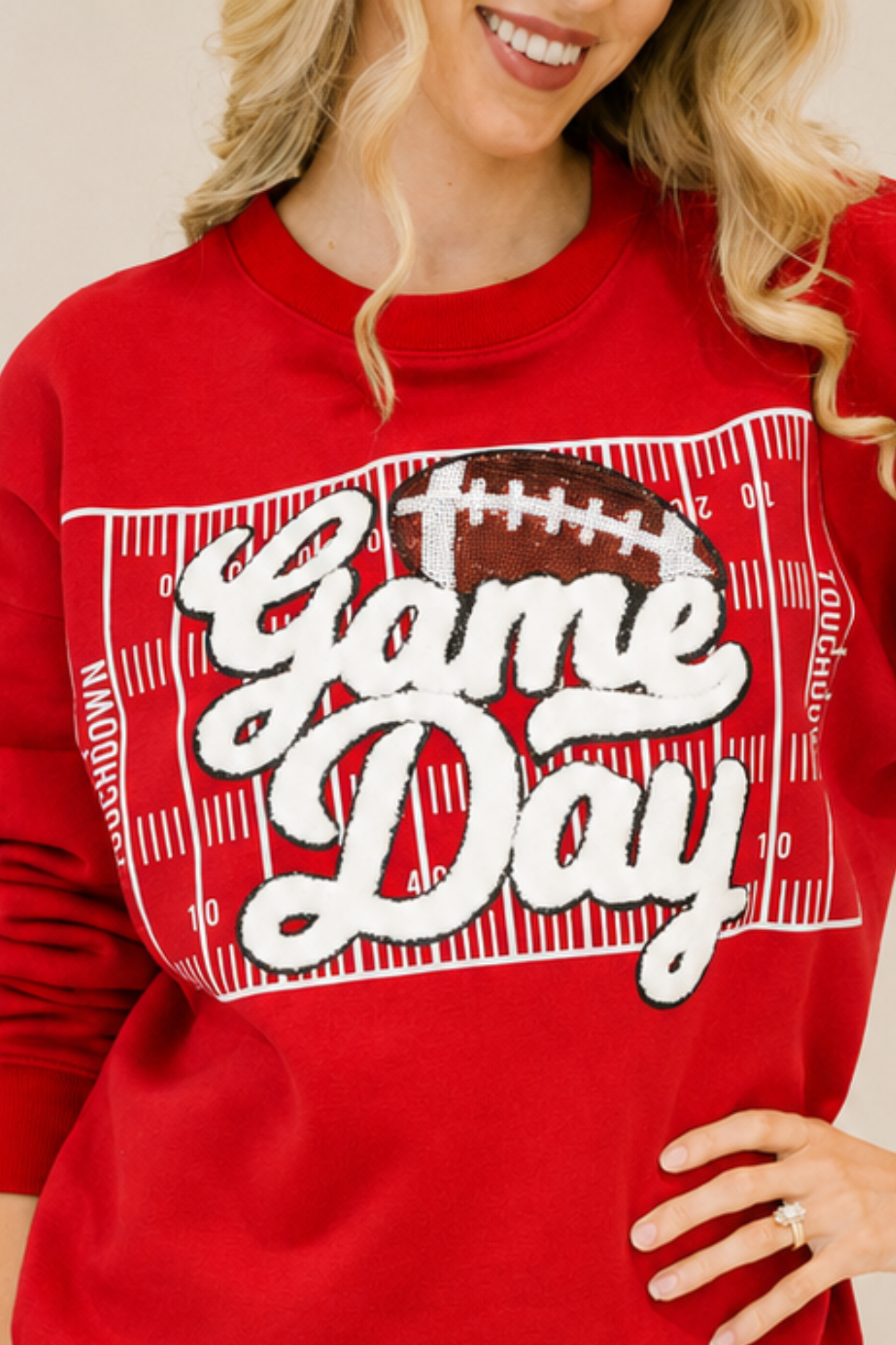 READY FOR KICKOFF RED PULLOVER SWEATER Judith March
