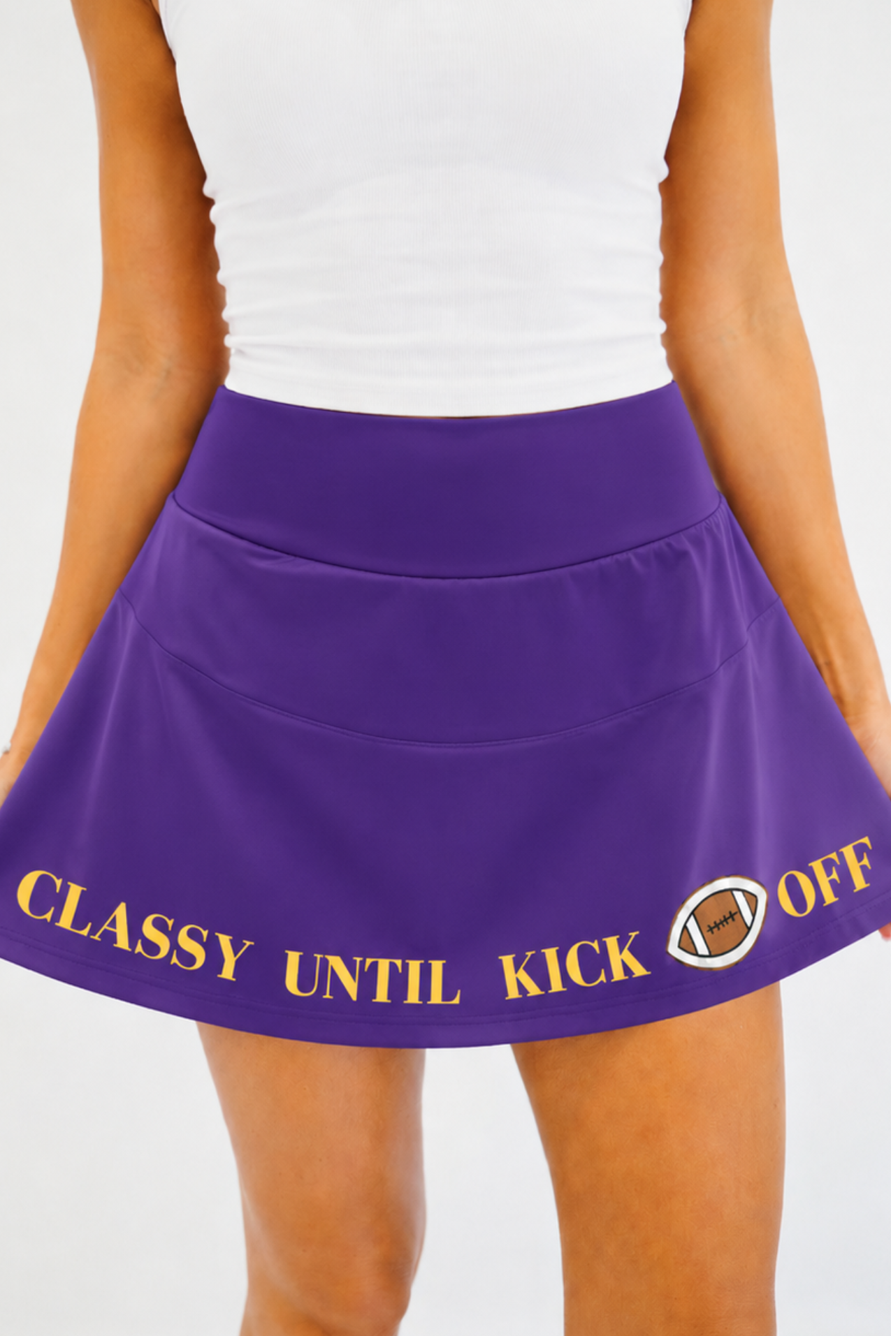 CLASSY UNTIL KICKOFF PURPLE SKIRT FLARES Judith March