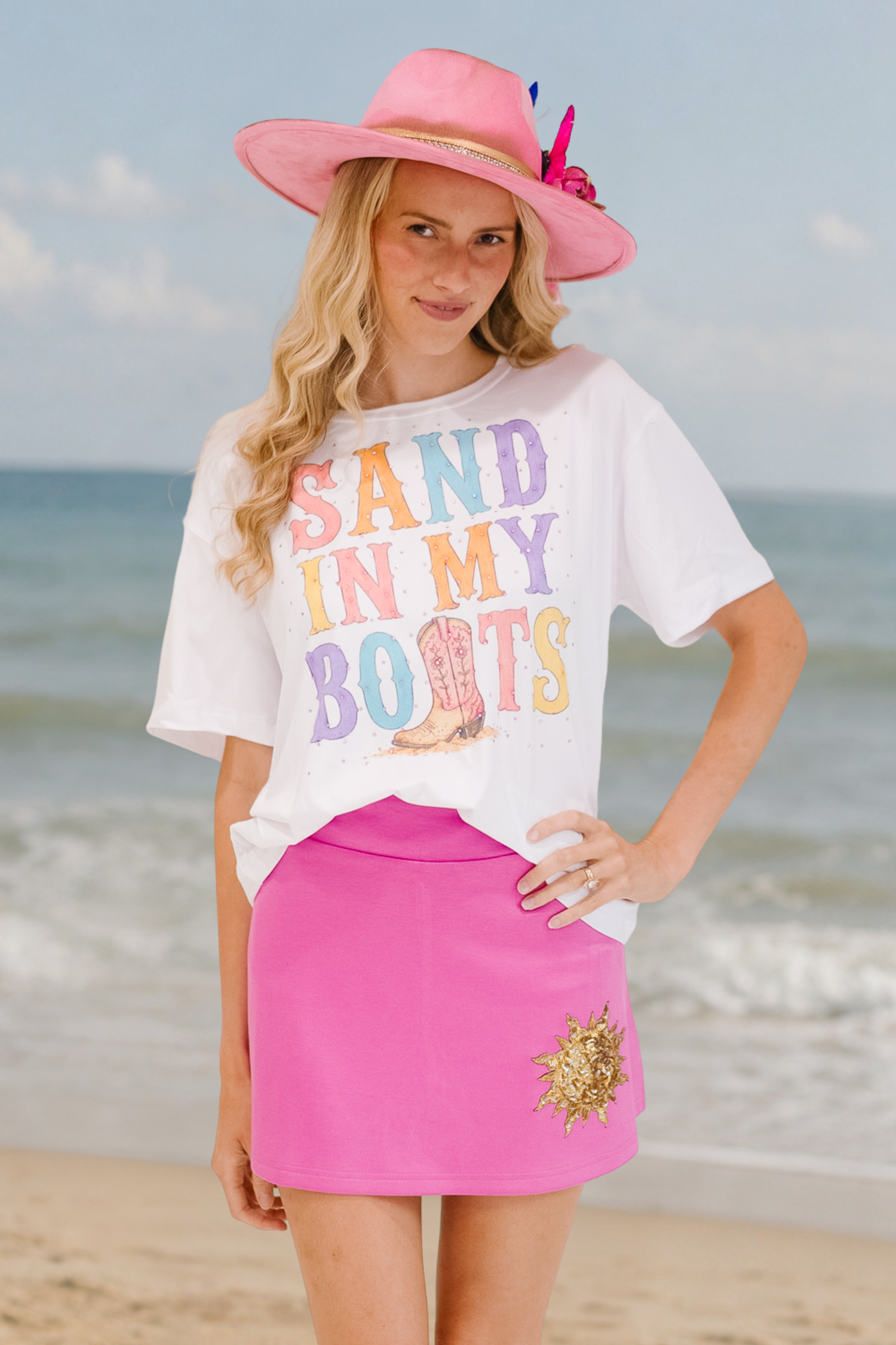 SAND IN MY BOOTS WHITE TEE TEE Judith March