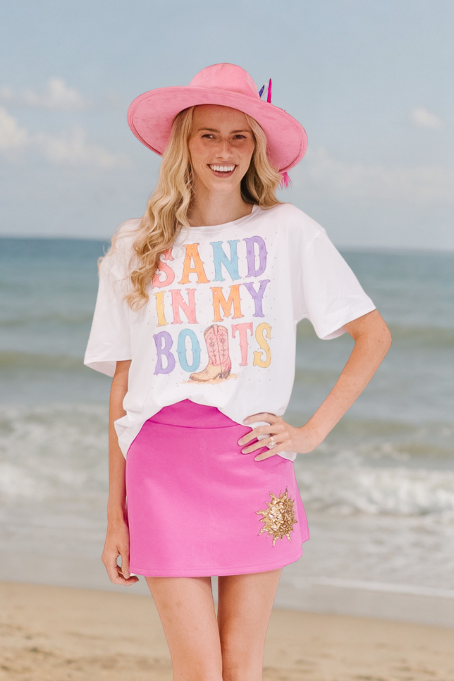 SAND IN MY BOOTS WHITE TEE TEE Judith March