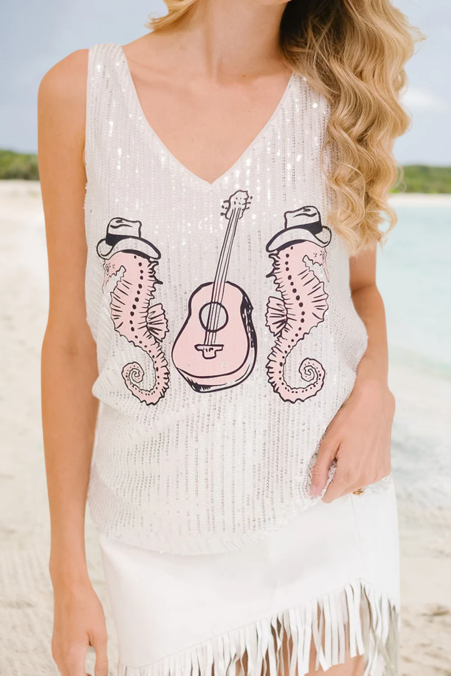 SEASIDE SERENADE SILVER SEQUIN TANK TANK Judith March