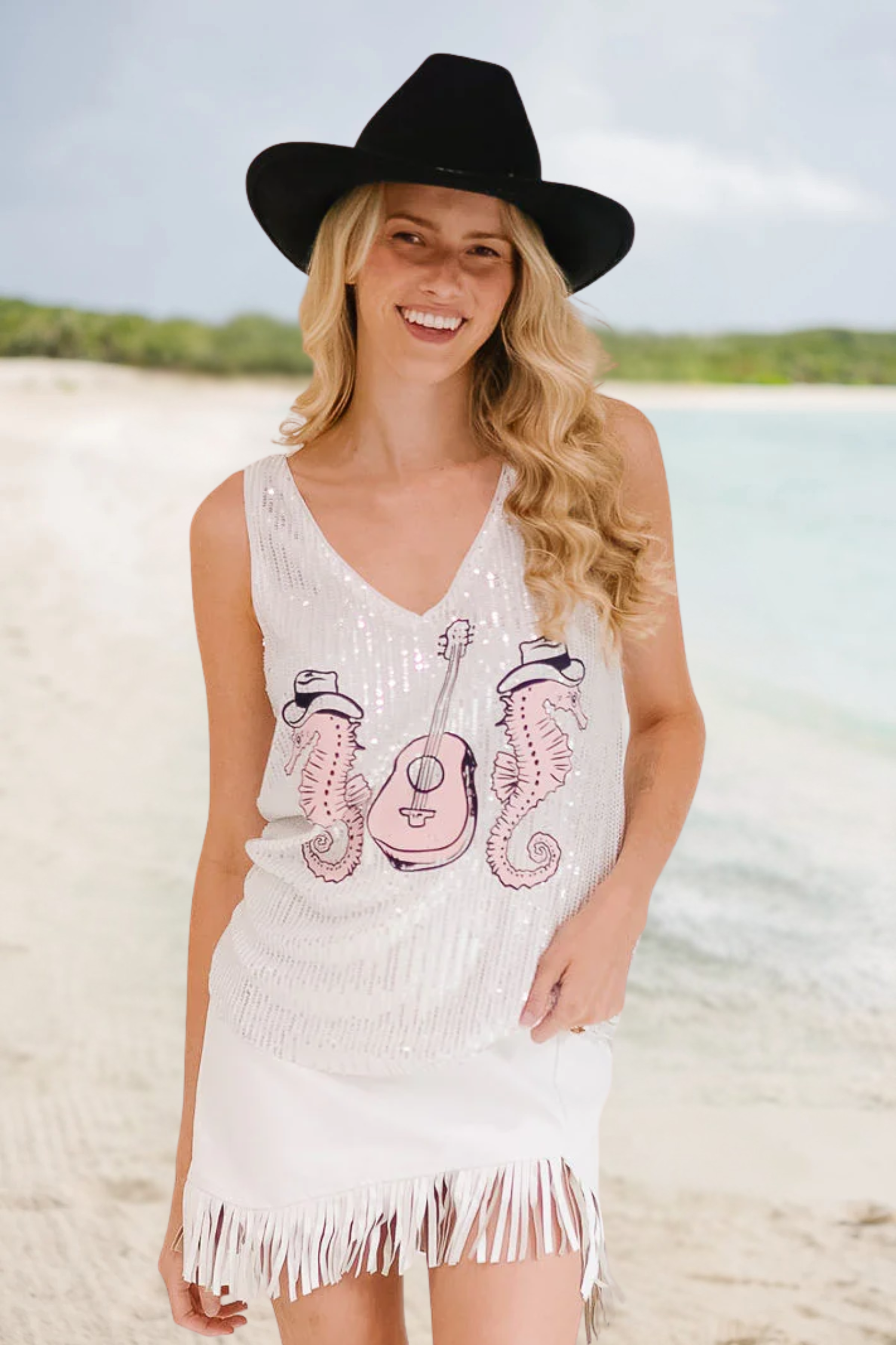 SEASIDE SERENADE SILVER SEQUIN TANK TANK Judith March