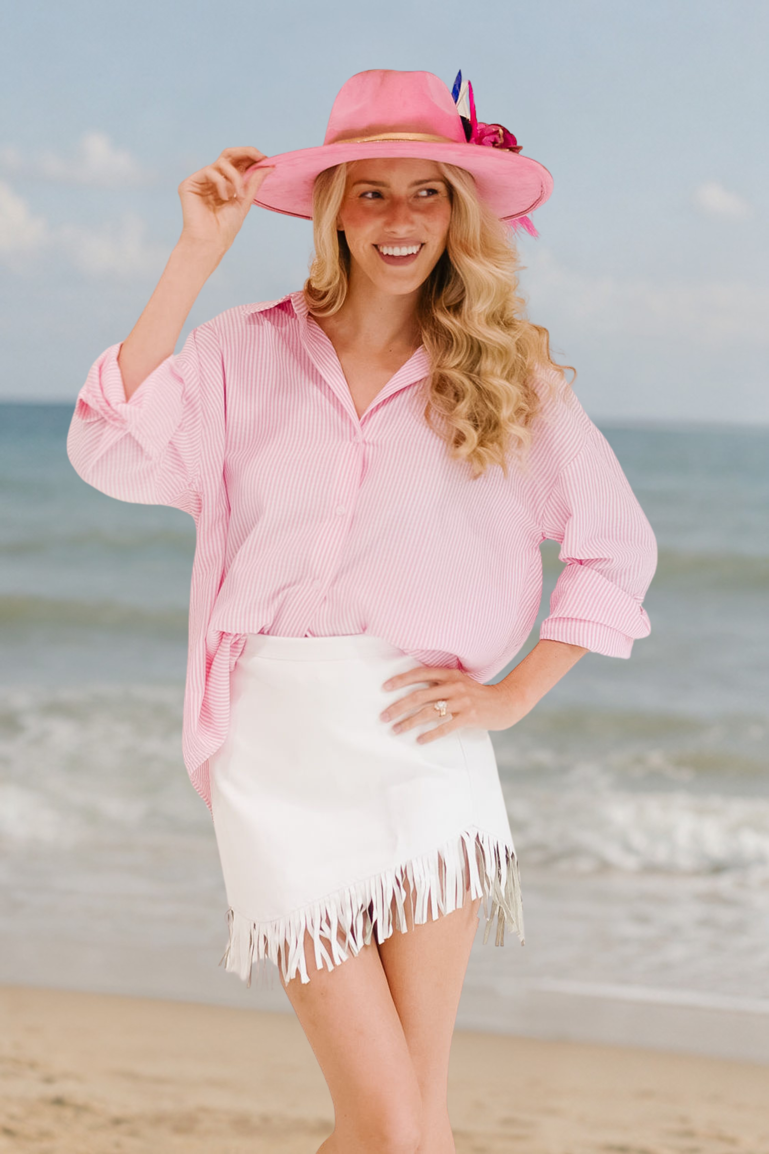 BEACH COWGIRL PINK STRIPED BUTTON DOWN Button Down Judith March