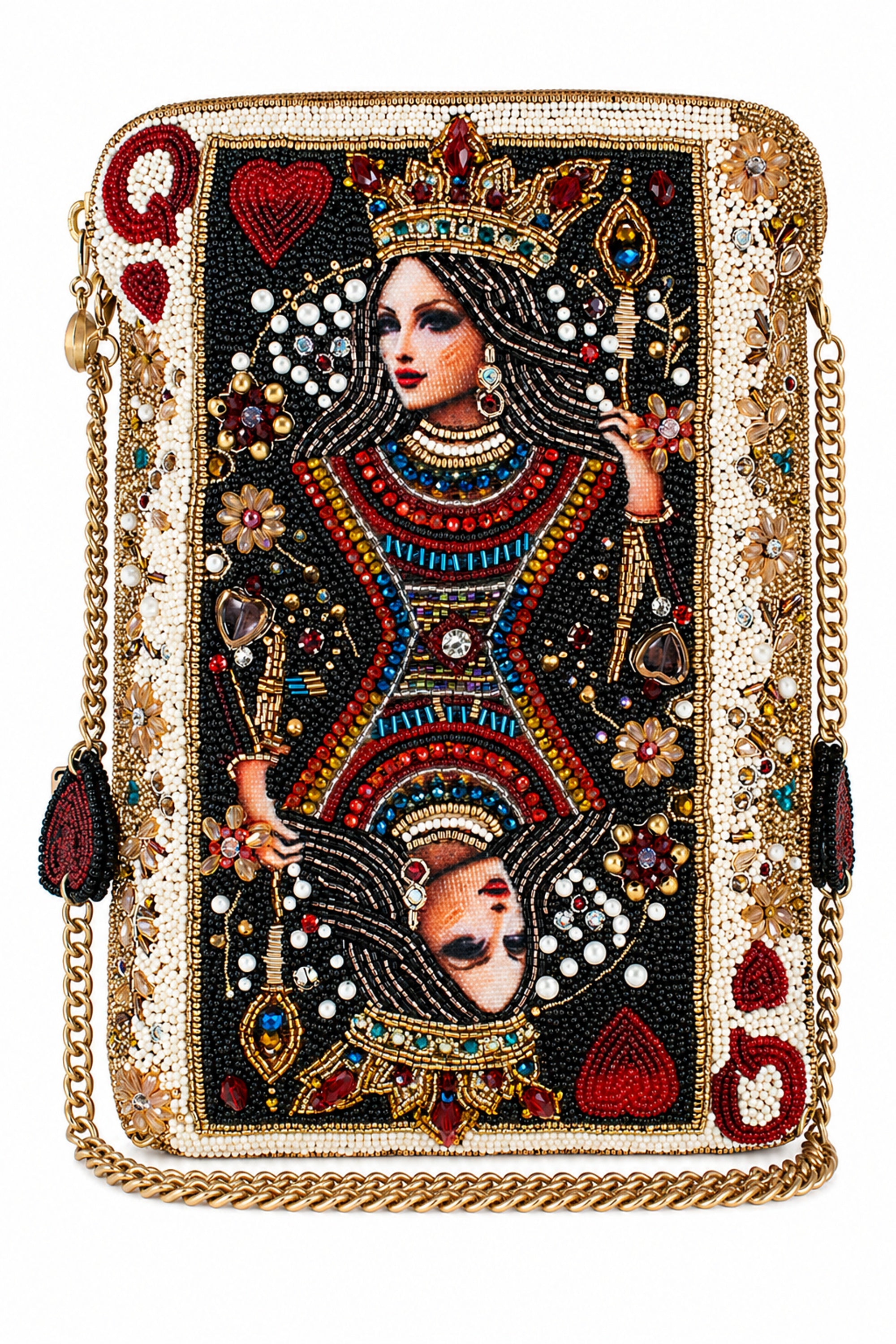 THE QUEEN BEADED QUEEN PLAYING CARD MINI CROSSBODY CLUTCH - BY MARY FRANCES (PRE-ORDER) Clutch Judith March