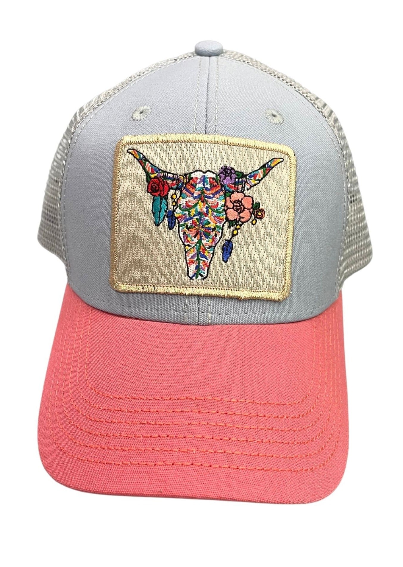 BOHO STEERHEAD PATCH HAT Hats Judith March COLOR BLOCK GREY/MELON  