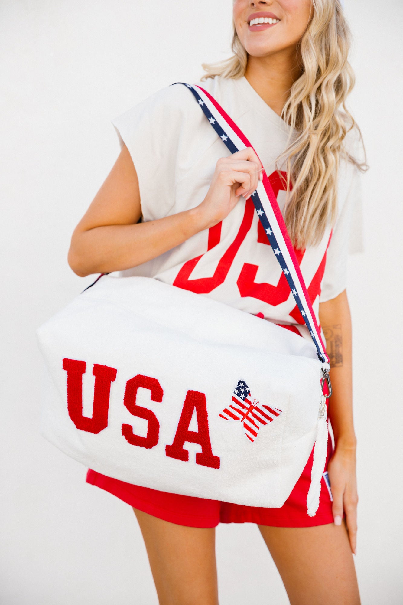 USA WHITE LARGE TERRY CLOTH BAG ACCESSORIES Judith March   