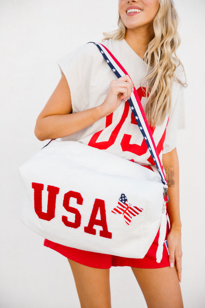 USA WHITE LARGE TERRY CLOTH BAG ACCESSORIES Judith March   