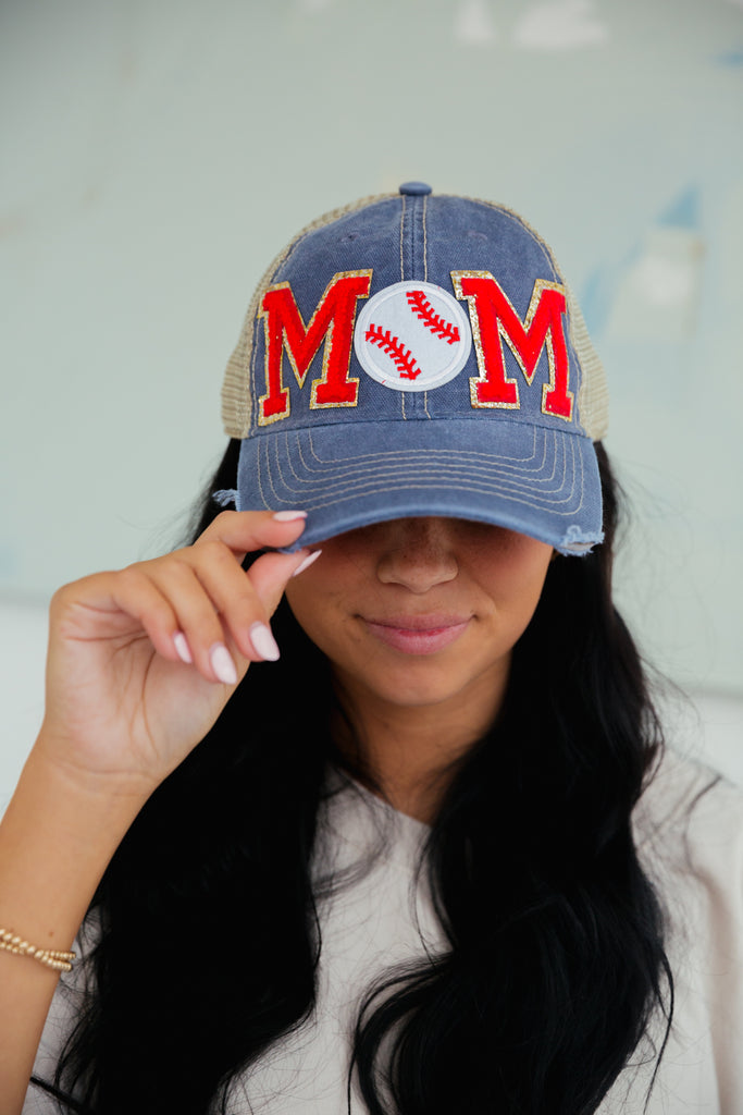 GAMEDAY HAT COLLECTION Hats Judith March BASEBALL MOM LETTERS - DENIM DISTRESSED  