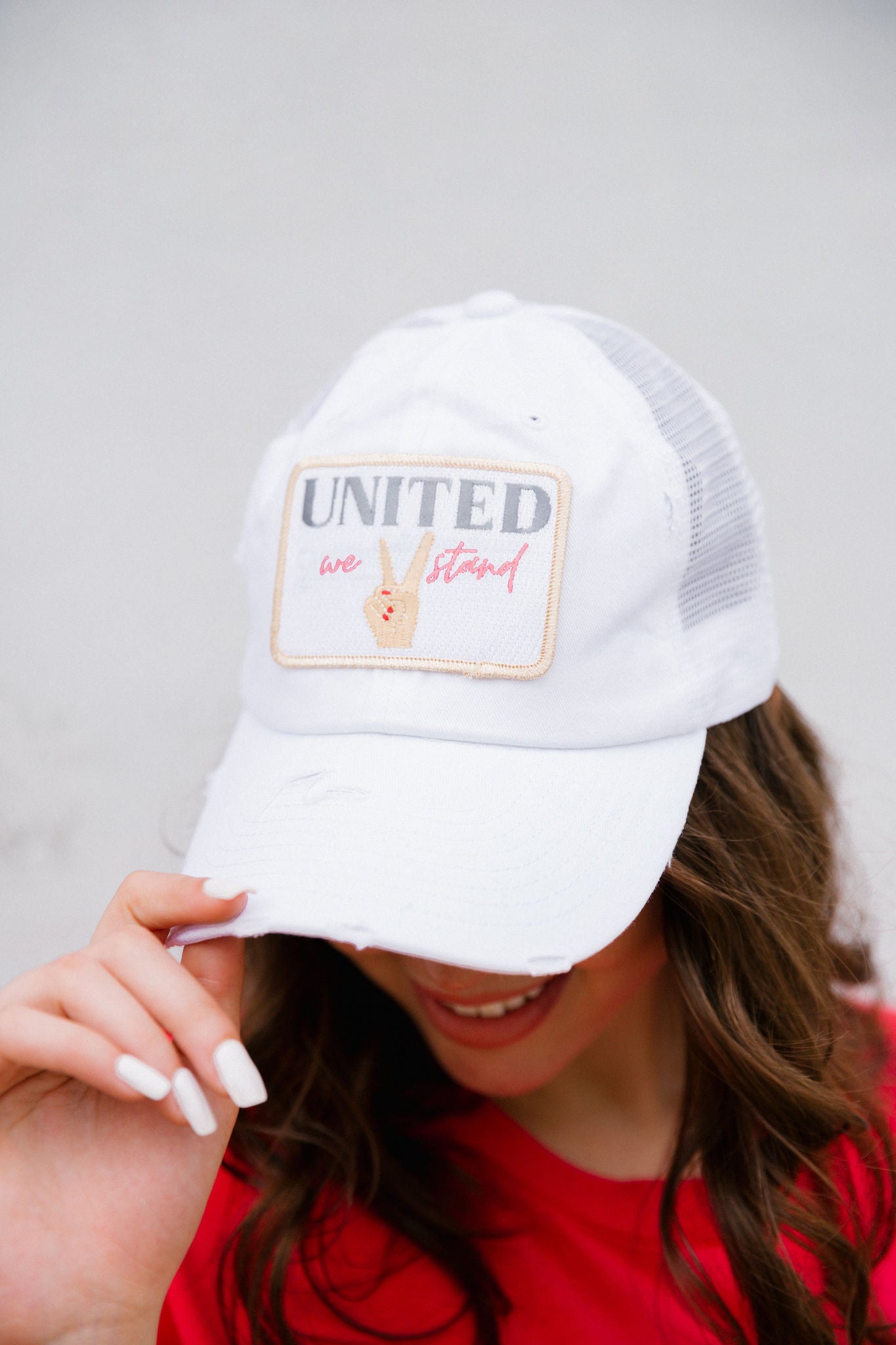UNITED WE STAND PATCH HAT Hats Judith March WHITE DISTRESSED  