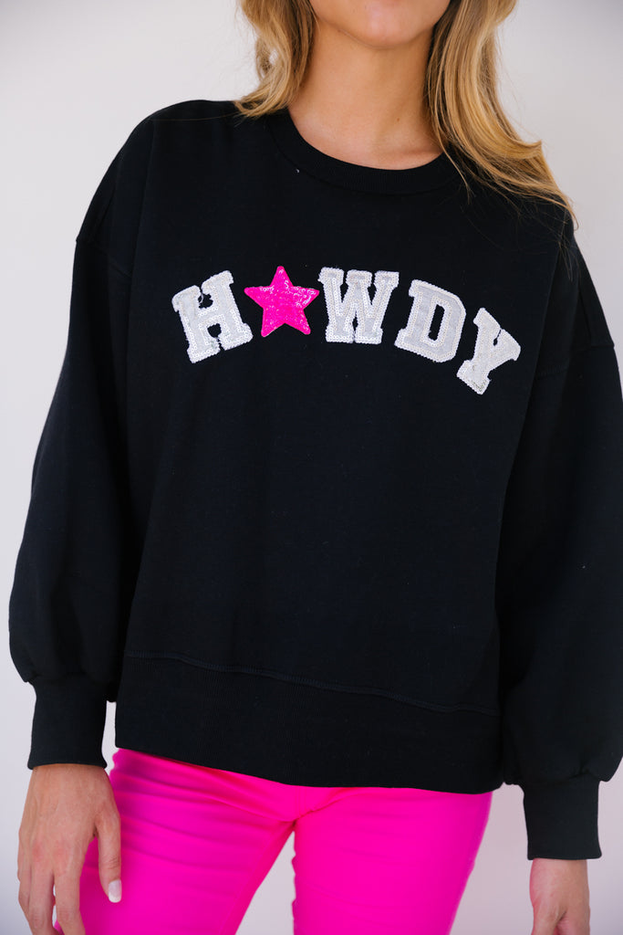 HOWDY PINK STAR BLACK PULLOVER