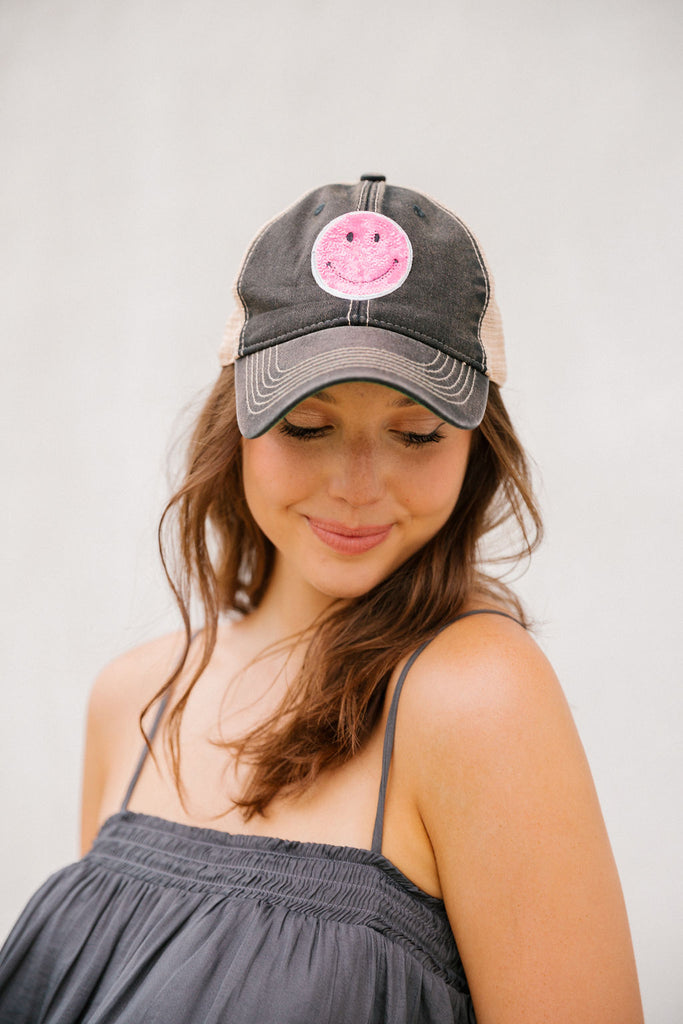 PINK SEQUIN SMILE PATCH HAT Hats Judith March   