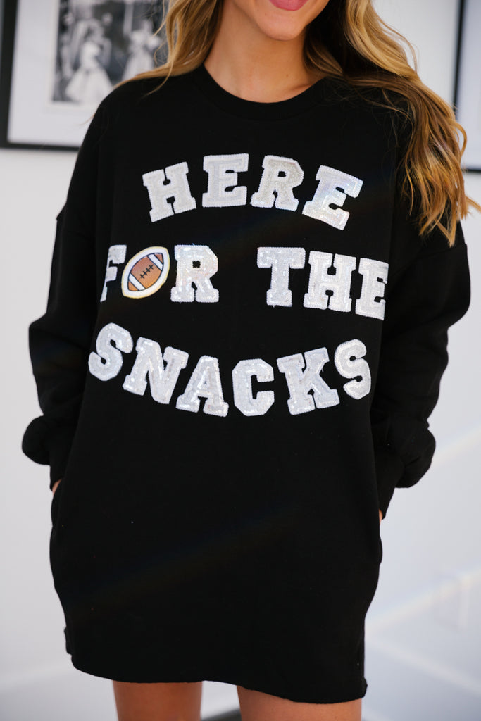 HERE FOR THE SNACKS BLACK PULLOVER DRESS