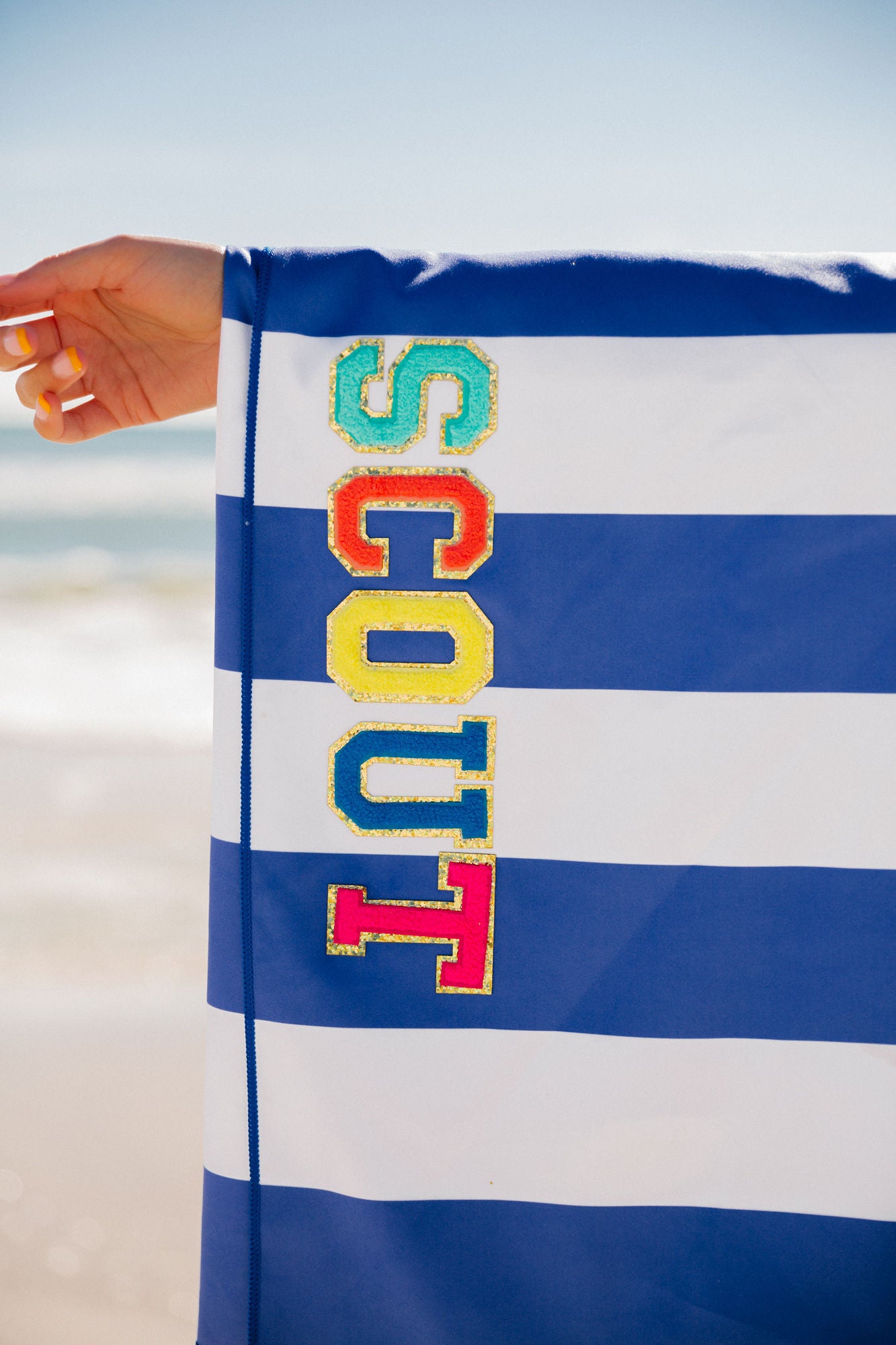 CUSTOM BEACH TOWEL Beach Towels Judith March NAVY BLUE AND WHITE STRIPES  