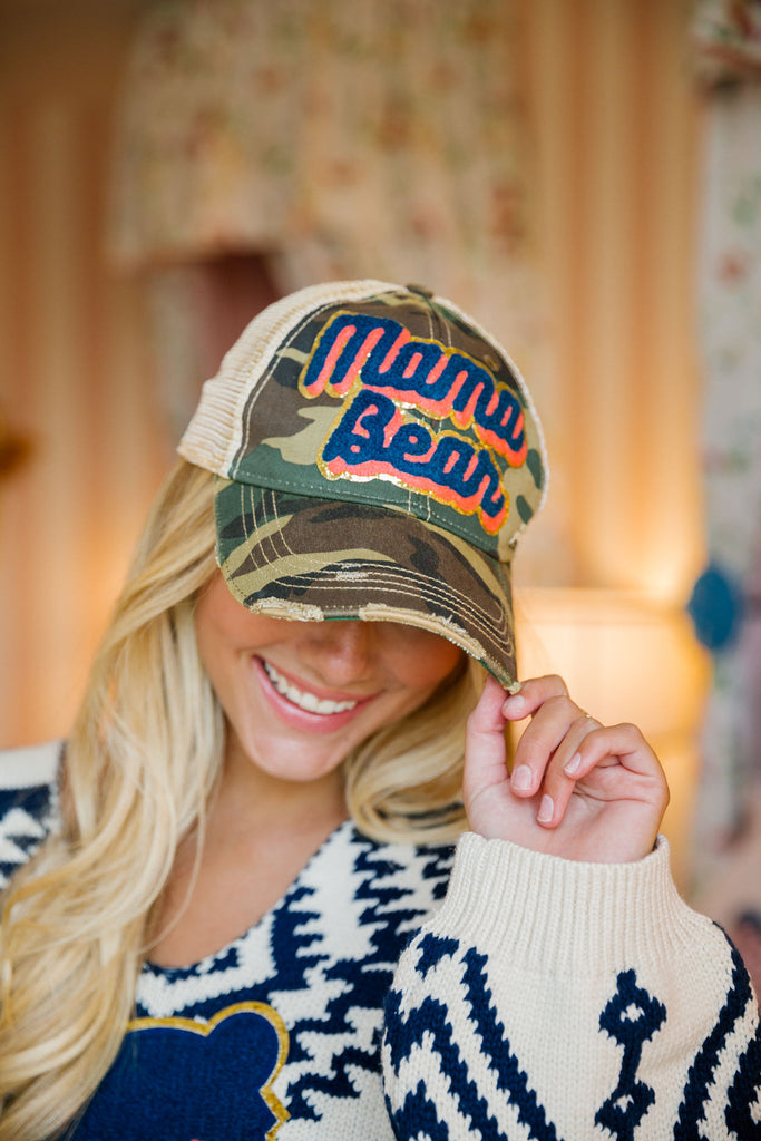 MAMA BEAR GOLD TRIM PATCH HAT Hats Judith March CAMO  