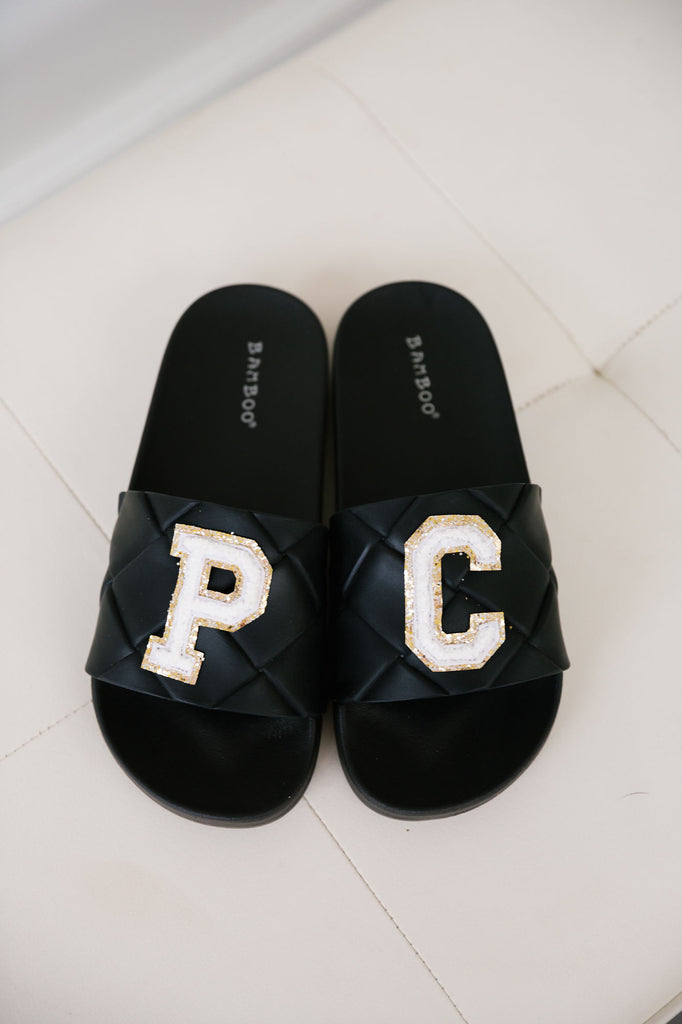 CUSTOM POOL SLIDES SHOES Judith March 6 BLACK