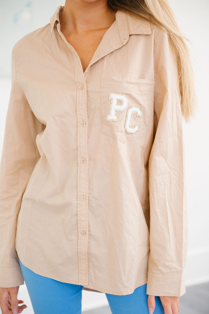 CUSTOM BUTTON DOWN TOP Shirts & Tops Judith March KHAKI SMALL 
