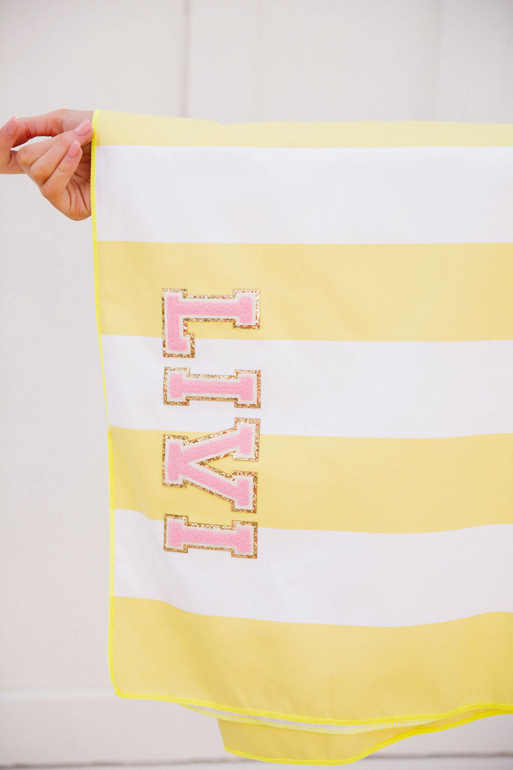 CUSTOM BEACH TOWEL Beach Towels Judith March YELLOW AND WHITE STRIPES  
