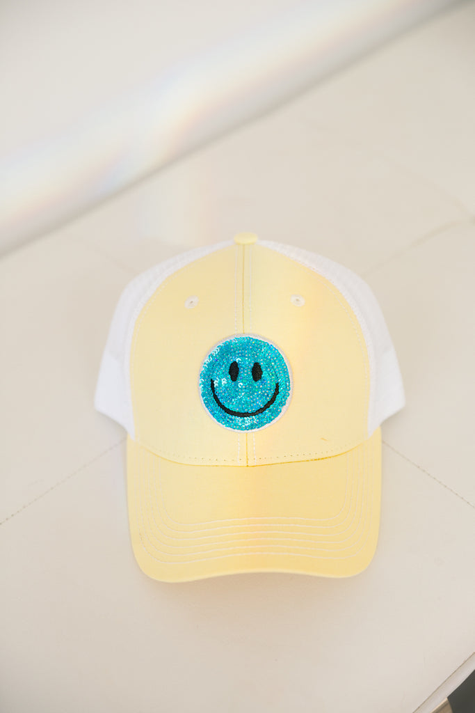 SEQUIN SMILEY PATCH HAT