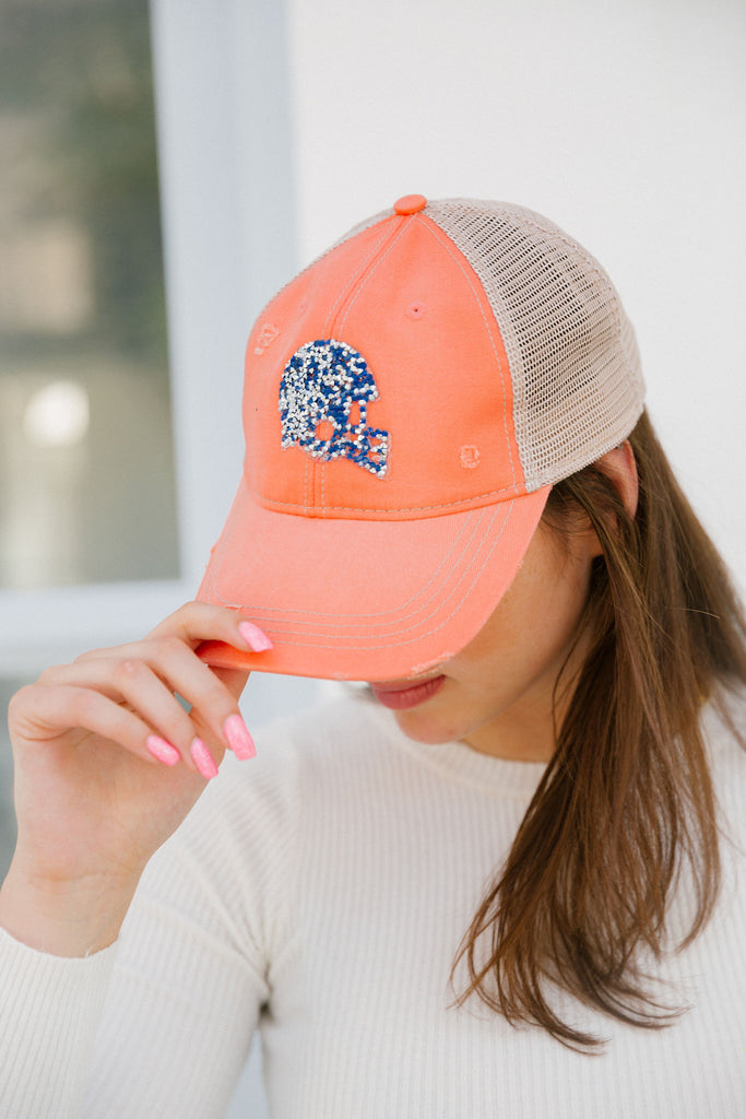 CUSTOM FOOTBALL HELMET PATCH HAT Hats Judith March CORAL - NAVY HELMET  