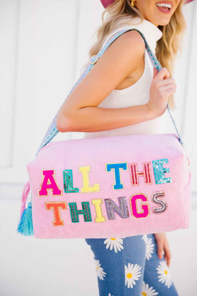 ALL THE THINGS LARGE PINK TERRY CLOTH BAG