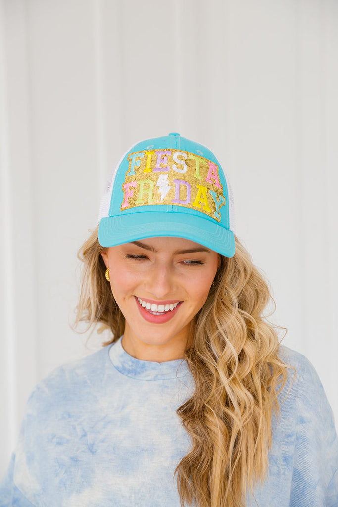 FIESTA FRIDAY TURQUOISE PATCH HAT Hats Judith March TURQUOISE  