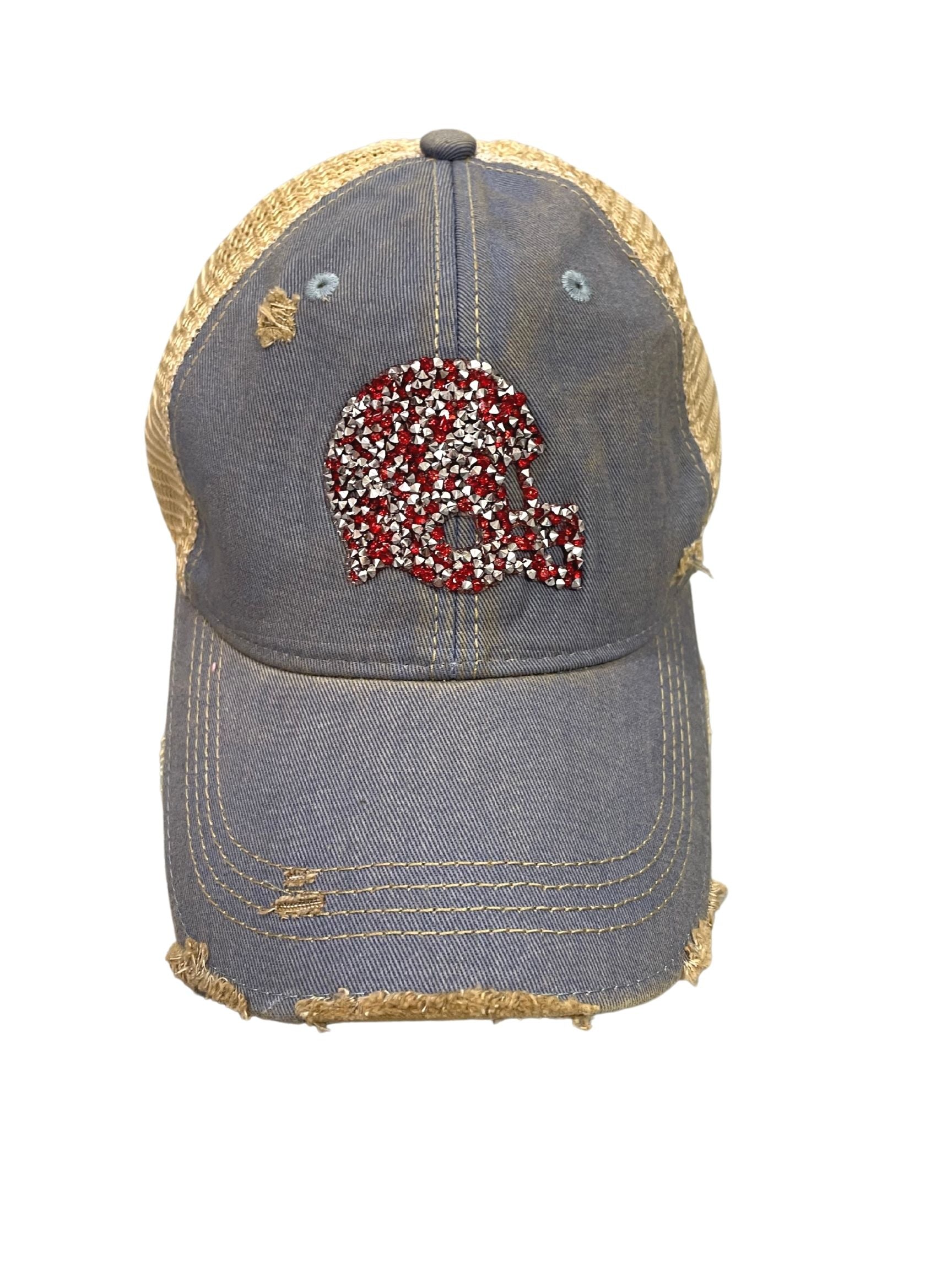 custom football helmet hat Custom Football Helmet Patch Hat-red On Red Distressed
