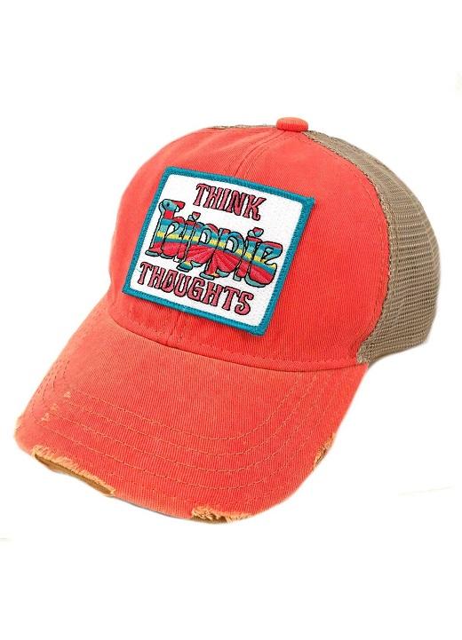 THINK HIPPIE THOUGHTS PATCH HAT Hats Judith March CORAL DISTRESSED  