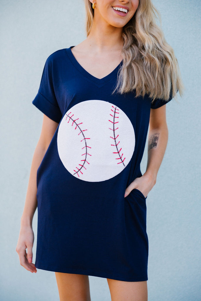 Baseball T-Shirt Dress - Navy | Judith March