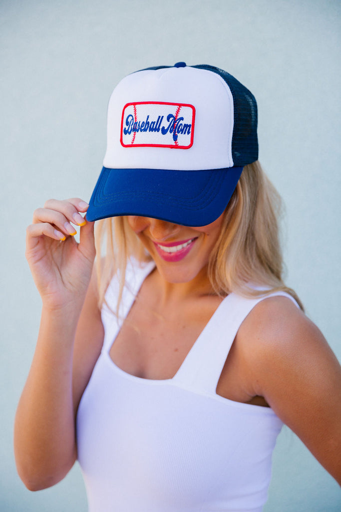 GAMEDAY HAT COLLECTION Hats Judith March BASEBALL MOM RECTANGLE - NAVY/WHITE TRUCKER  