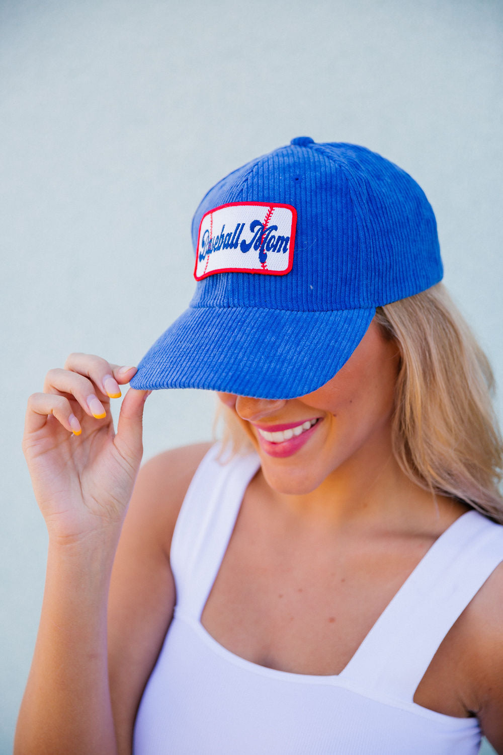 BASEBALL MOM PATCH HAT Hats Judith March ROYAL CORDUROY  
