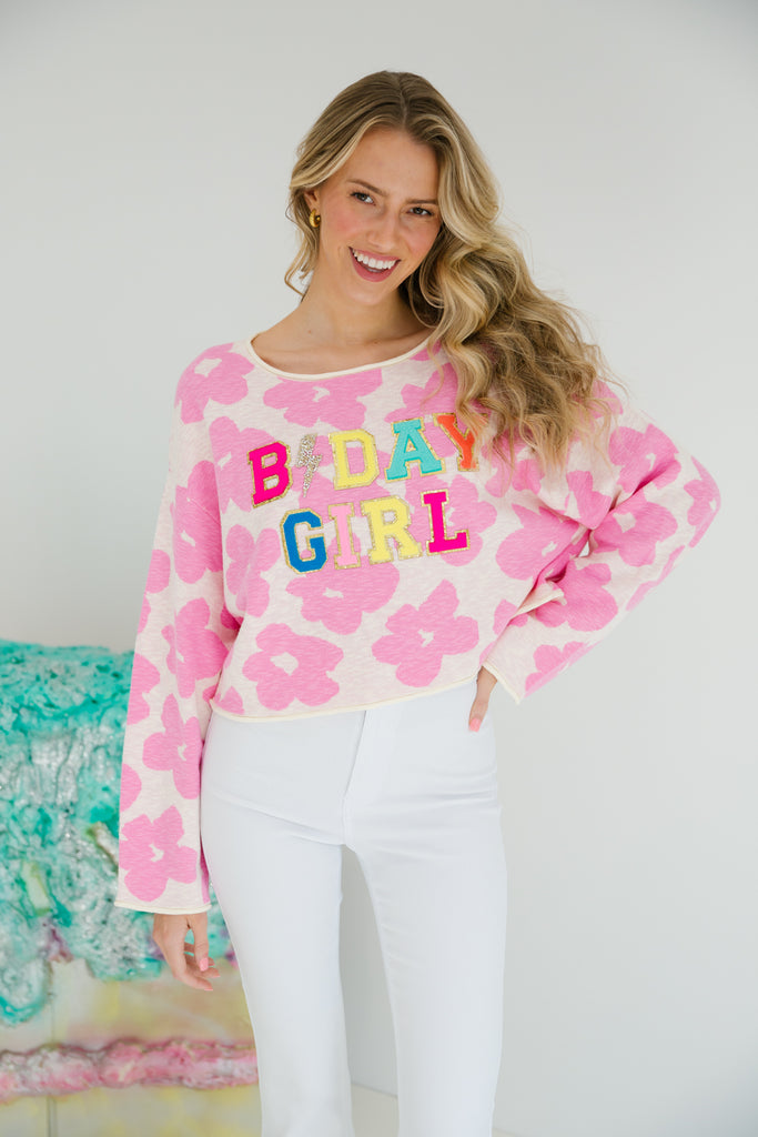 BIRTHDAY GIRL FLORAL SWEATER