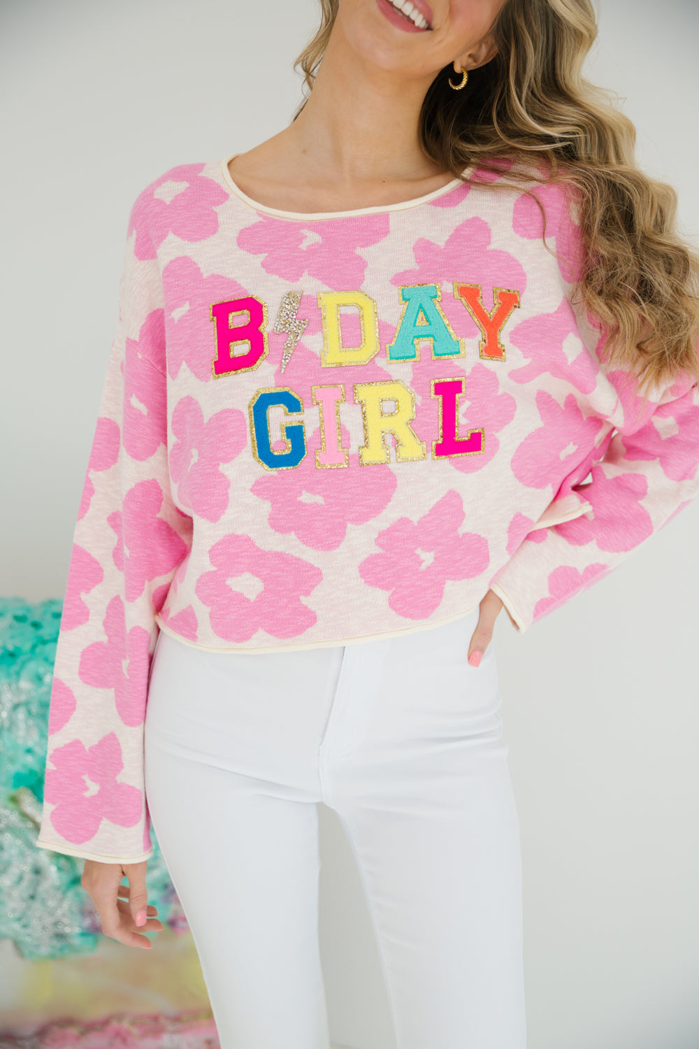 BIRTHDAY GIRL FLORAL SWEATER SWEATER Judith March SMALL  